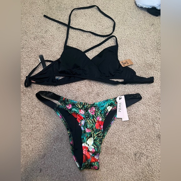 Women's Black and Floral Bikini Set Victoria’s Secret Pink NEW - Picture 1 of 4
